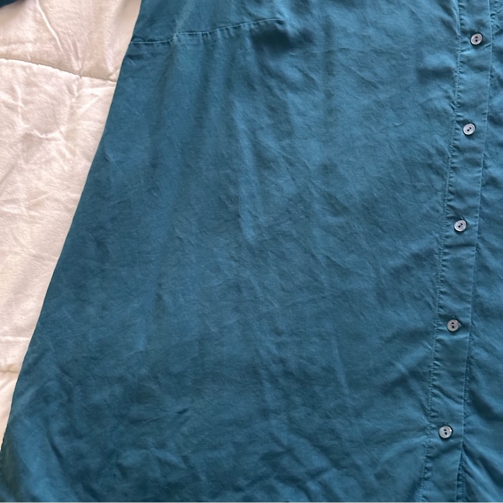 Eileen Fisher Blue Button Down Shirt with Notched Collar - Picture 12 of 13